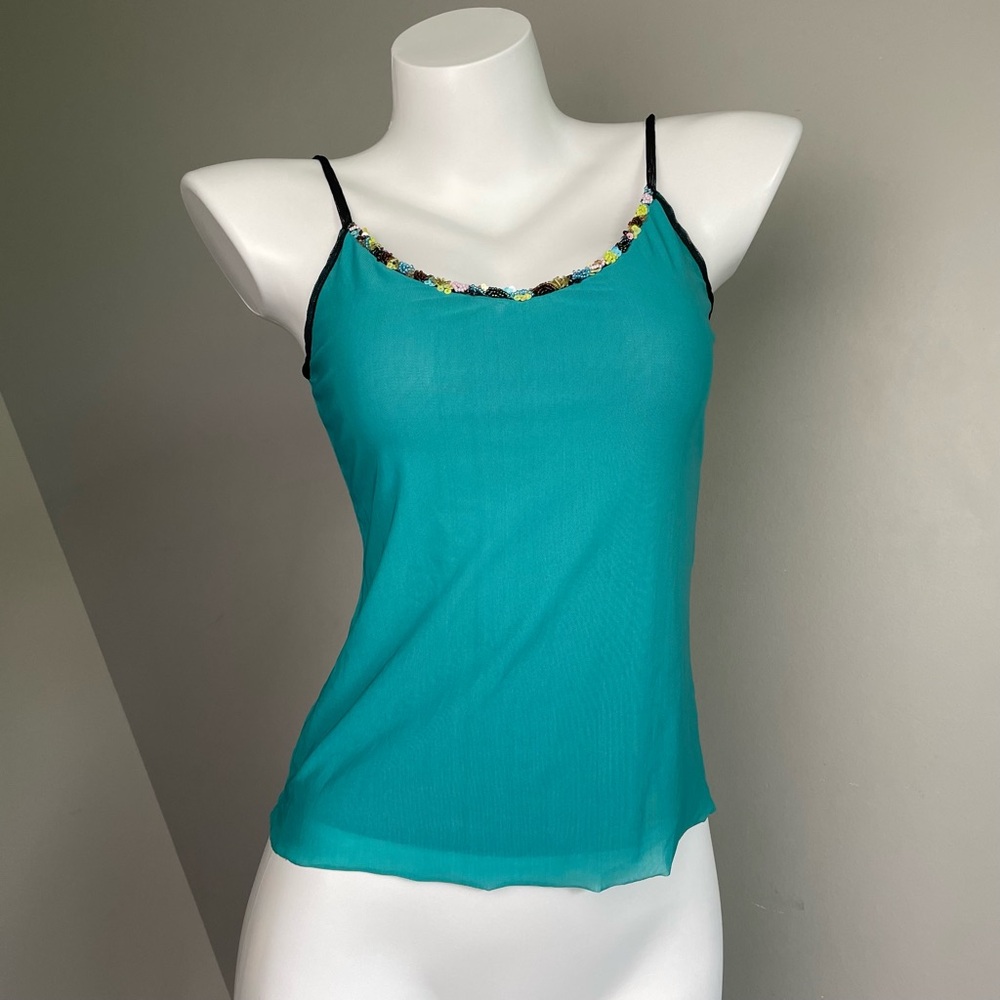 Teal Beaded Trim Cami Top